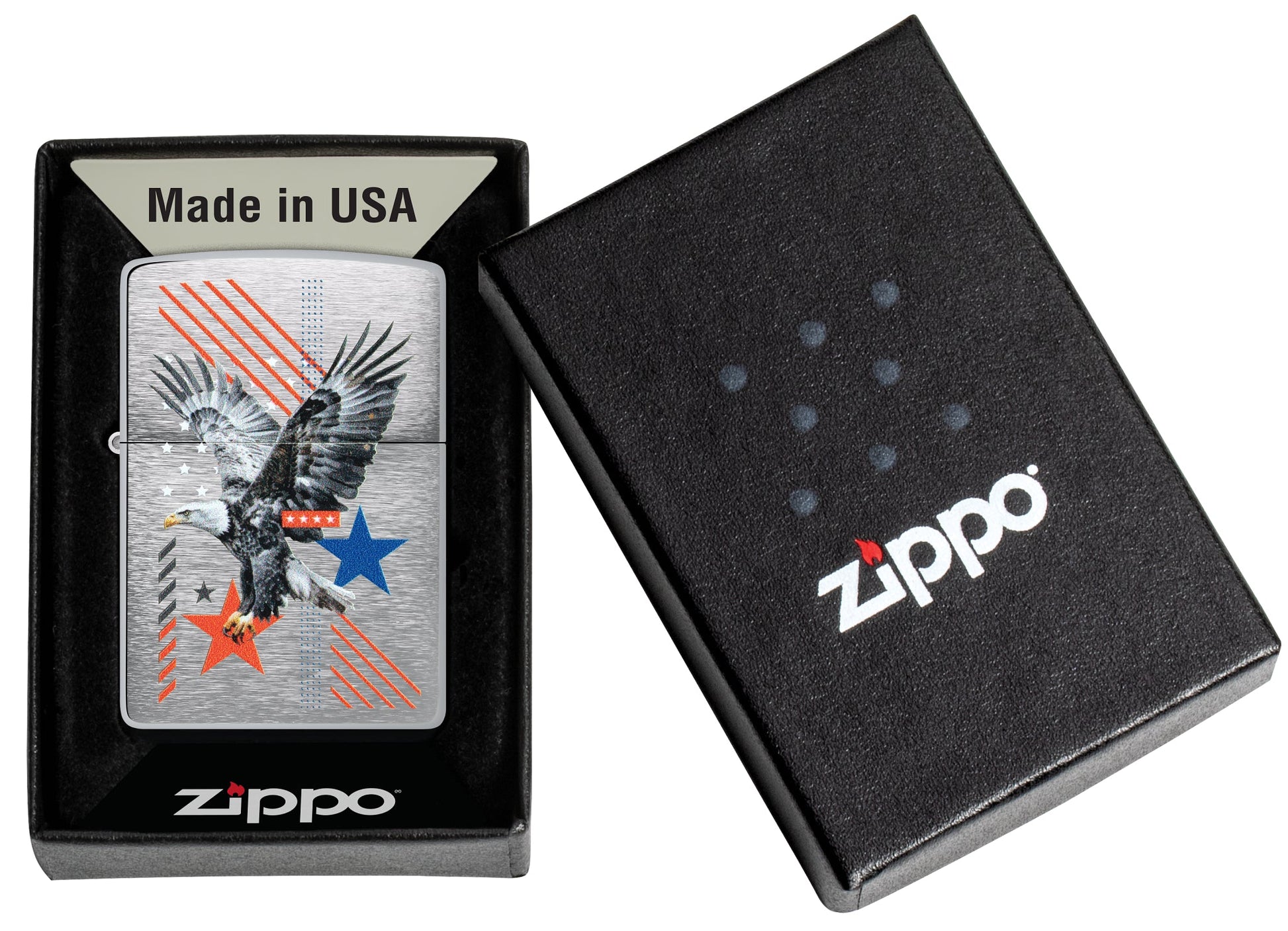 Zippo Abstract Americana Design Brushed Chrome Windproof Lighter