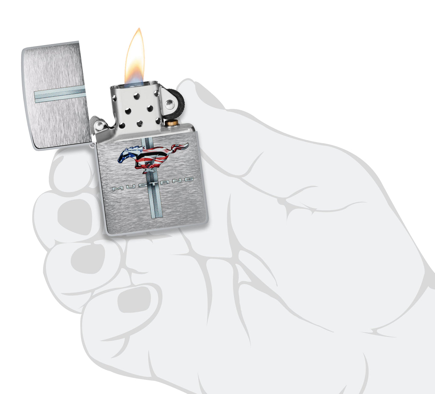 Zippo Ford Mustang Design Brushed Chrome Windproof Lighter