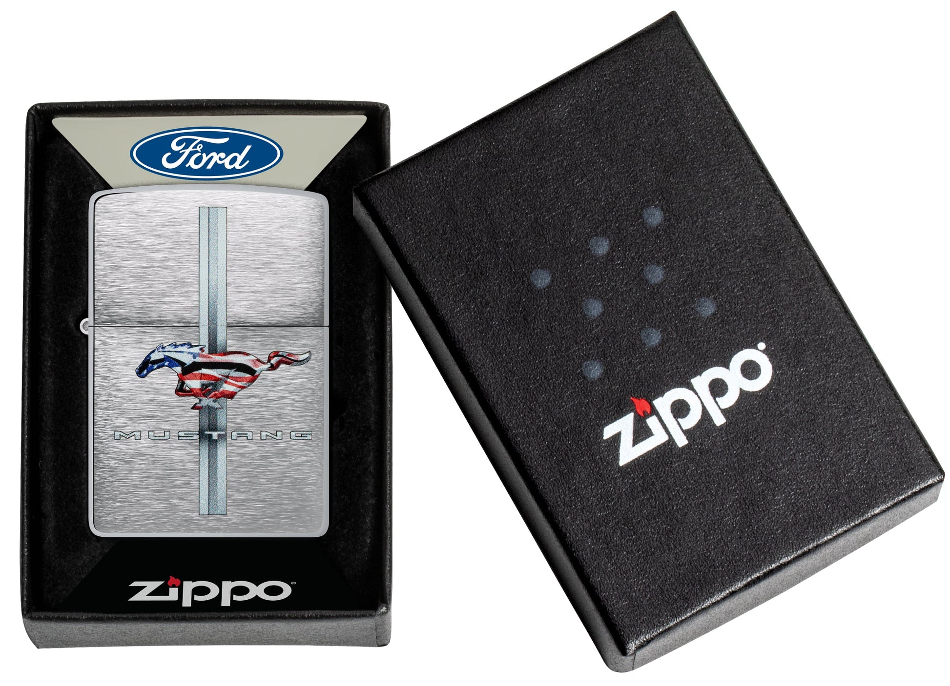 Zippo Ford Mustang Design Brushed Chrome Windproof Lighter