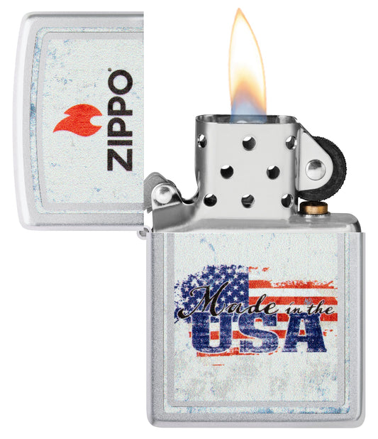 Zippo Made in the USA Design Satin Chrome Windproof Lighter