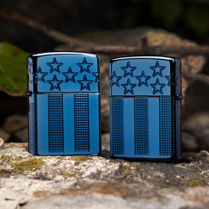 Zippo Stars and Stripes Design Armor® High Polish Blue Windproof Lighter