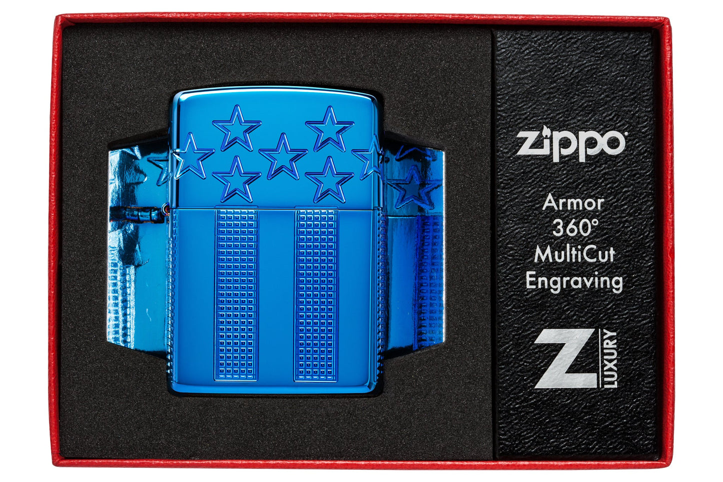Zippo Stars and Stripes Design Armor® High Polish Blue Windproof Lighter