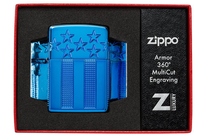 Zippo Stars and Stripes Design Armor® High Polish Blue Windproof Lighter