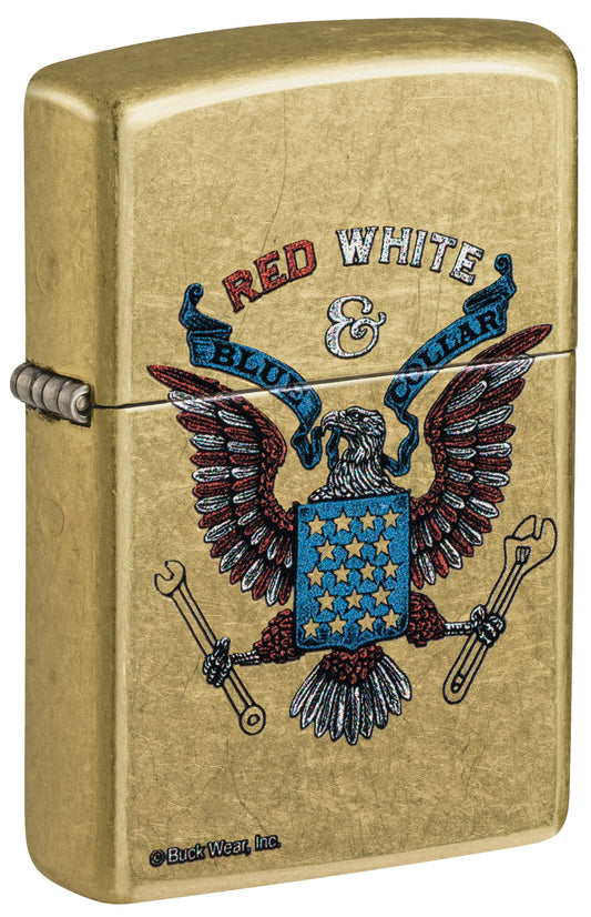 Zippo Buck Wear™ Red White & Blue Collar Design Street Brass Windproof Lighter