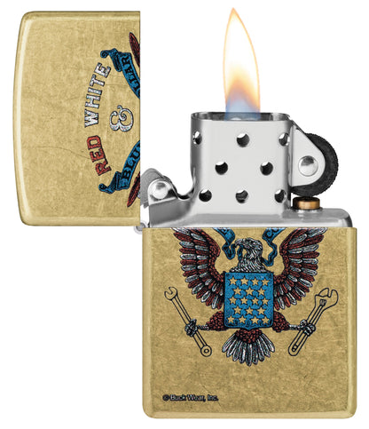 Zippo Buck Wear™ Red White & Blue Collar Design Street Brass Windproof Lighter