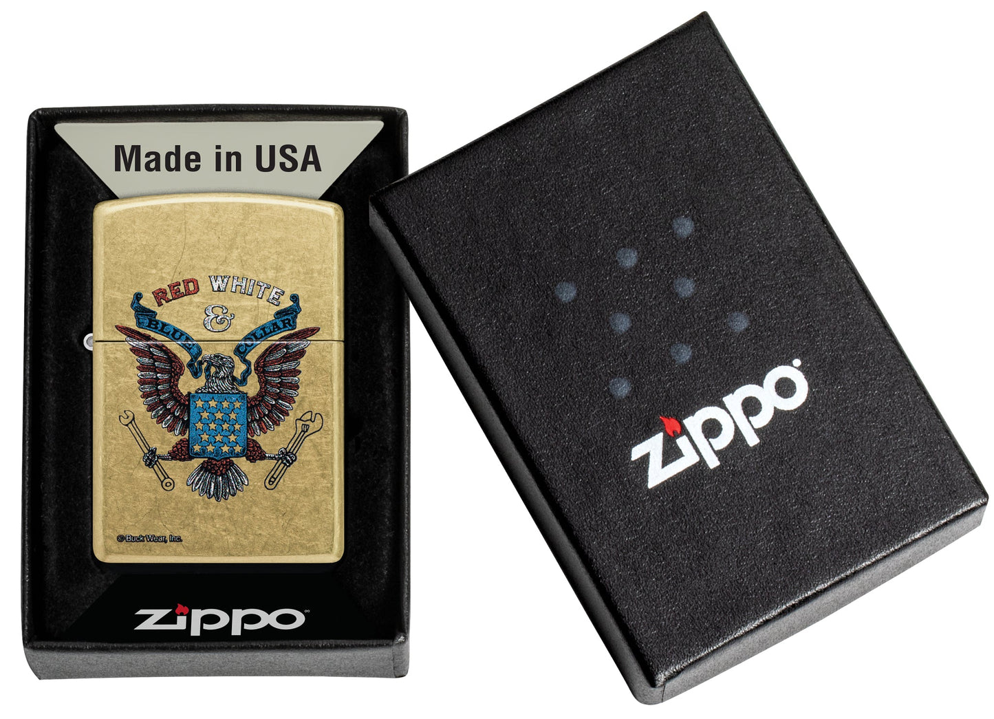 Zippo Buck Wear™ Red White & Blue Collar Design Street Brass Windproof Lighter