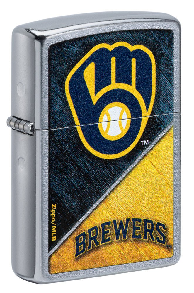 Zippo MLB® Milwaukee Brewers™ Colorblock Design Street Chrome Windproof Lighter