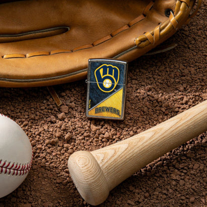 Zippo MLB® Milwaukee Brewers™ Colorblock Design Street Chrome Windproof Lighter