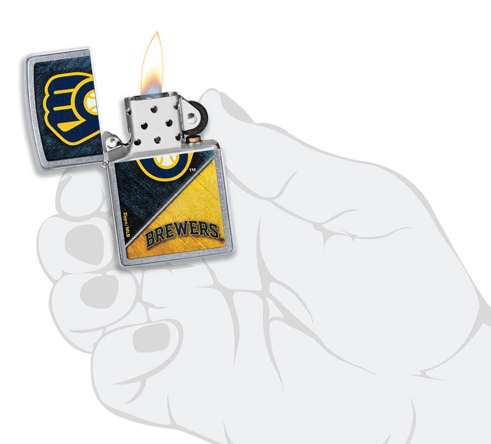Zippo MLB® Milwaukee Brewers™ Colorblock Design Street Chrome Windproof Lighter