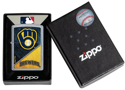 Zippo MLB® Milwaukee Brewers™ Colorblock Design Street Chrome Windproof Lighter