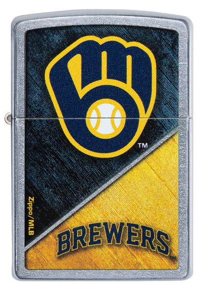Zippo MLB® Milwaukee Brewers™ Colorblock Design Street Chrome Windproof Lighter
