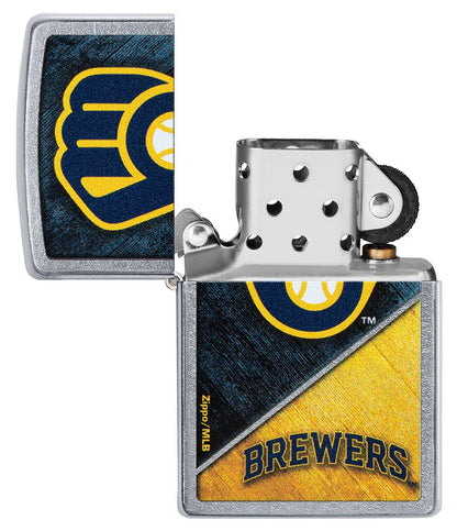 Zippo MLB® Milwaukee Brewers™ Colorblock Design Street Chrome Windproof Lighter
