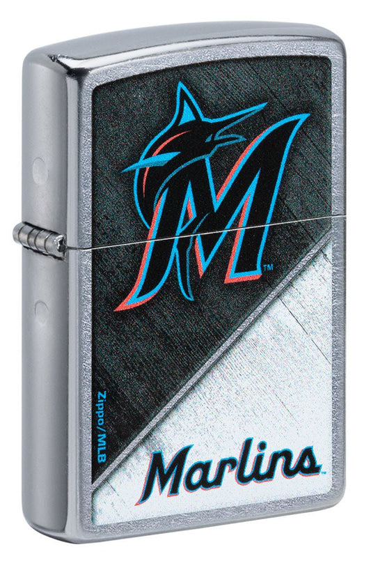 Zippo MLB® Miami Marlins™ Colorblock Design Street Chrome Windproof Lighter