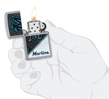Zippo MLB® Miami Marlins™ Colorblock Design Street Chrome Windproof Lighter
