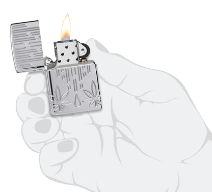Zippo Waxy Leaf Design Armor® High Polish Chrome Windproof Lighter