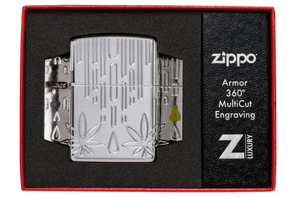 Zippo Waxy Leaf Design Armor® High Polish Chrome Windproof Lighter