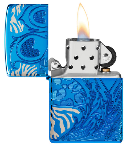 Zippo Animal Flair Design Armor® High Polish Blue Windproof Lighter