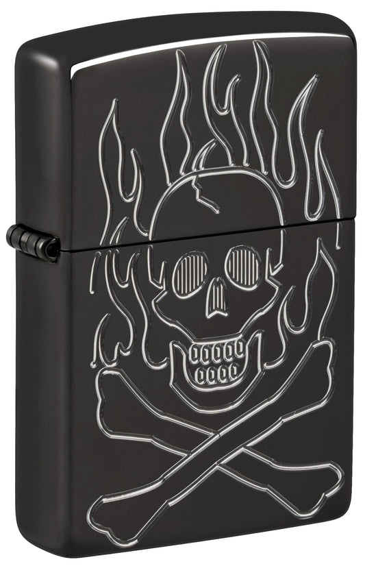 Zippo Flaming Skull Design Armor® High Polish Black Windproof Lighter