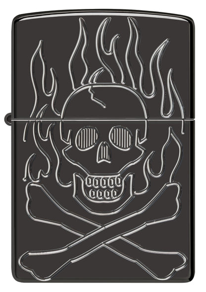 Zippo Flaming Skull Design Armor® High Polish Black Windproof Lighter