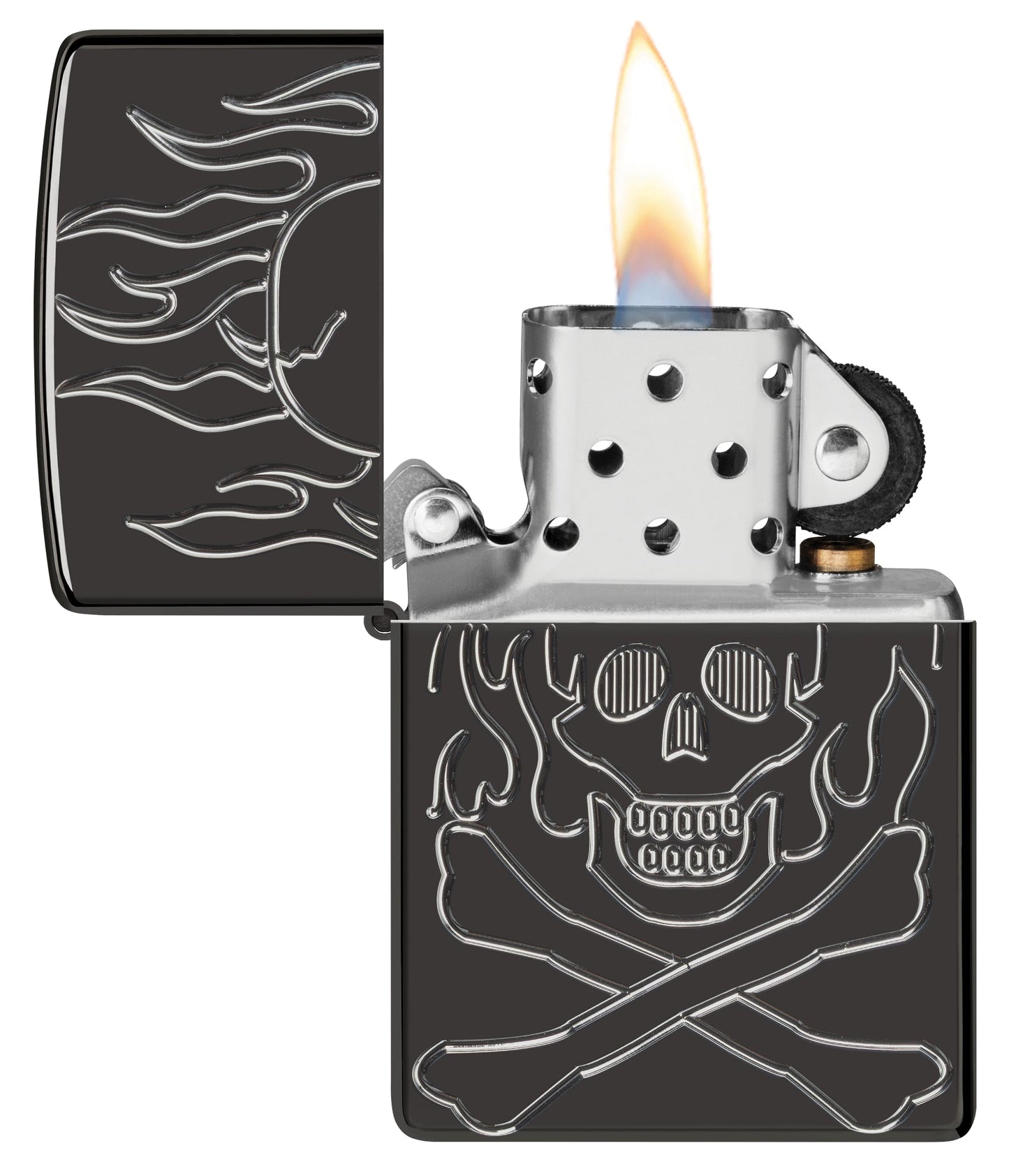 Zippo Flaming Skull Design Armor® High Polish Black Windproof Lighter