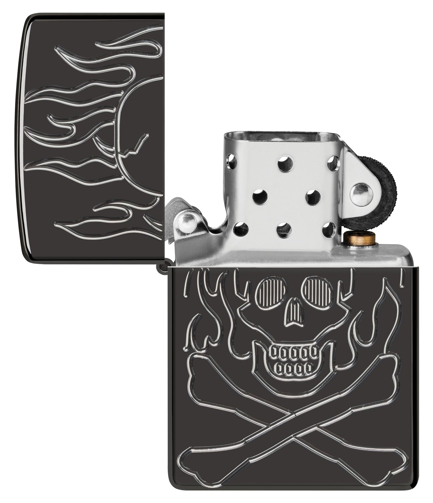 Zippo Flaming Skull Design Armor® High Polish Black Windproof Lighter