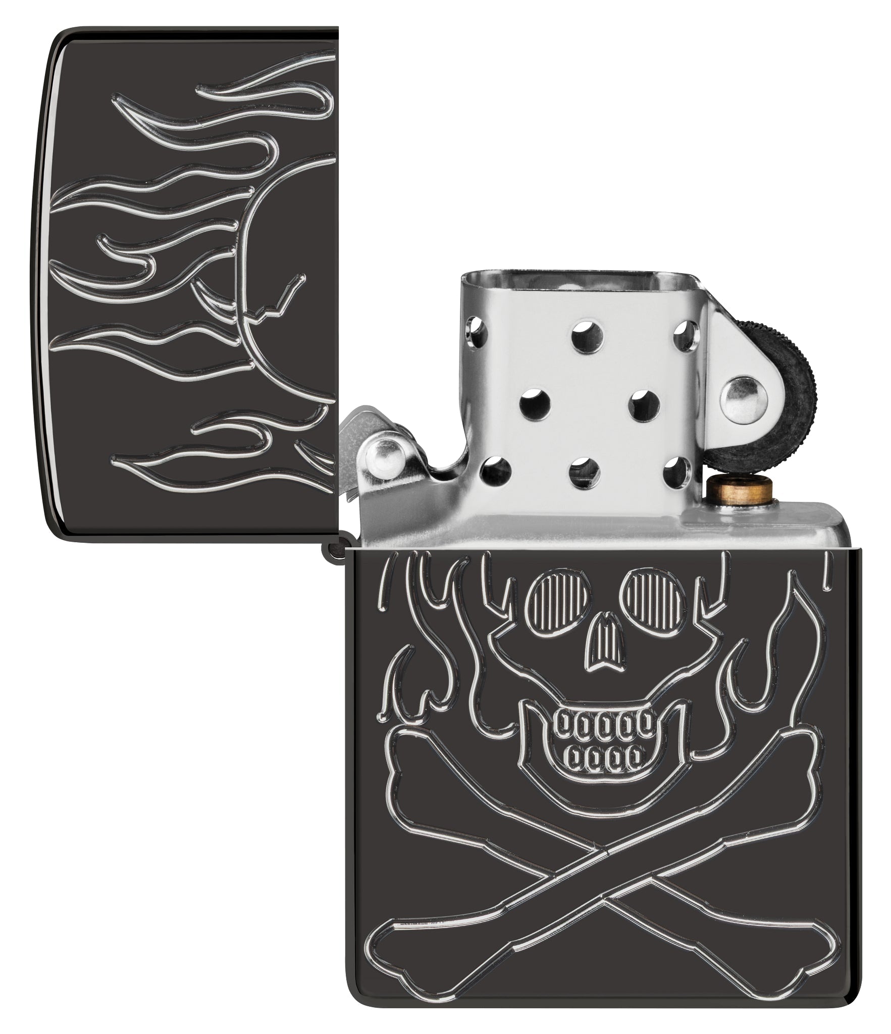 Zippo Flaming Skull Design Armor® High Polish Black Windproof Lighter