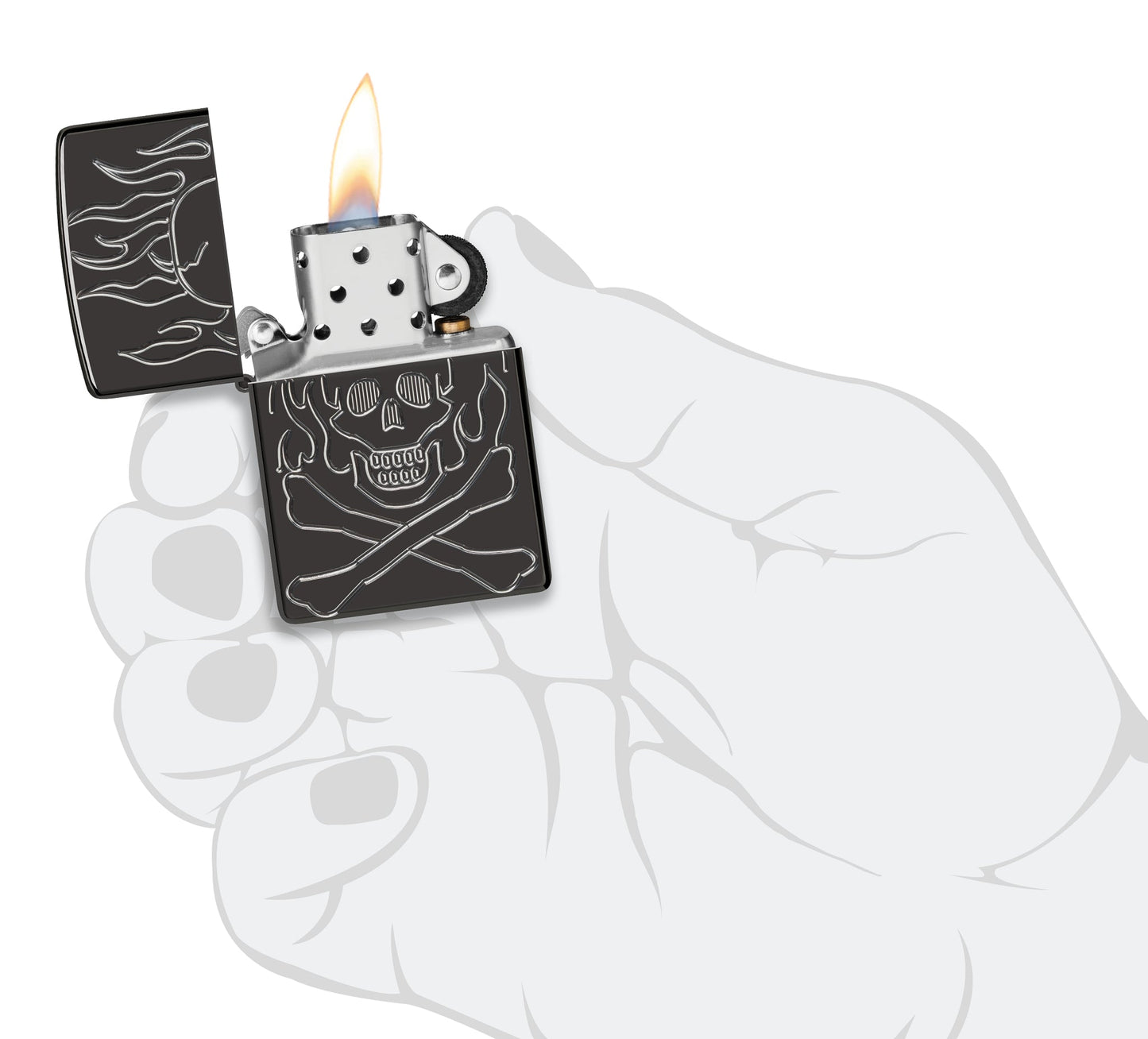 Zippo Flaming Skull Design Armor® High Polish Black Windproof Lighter