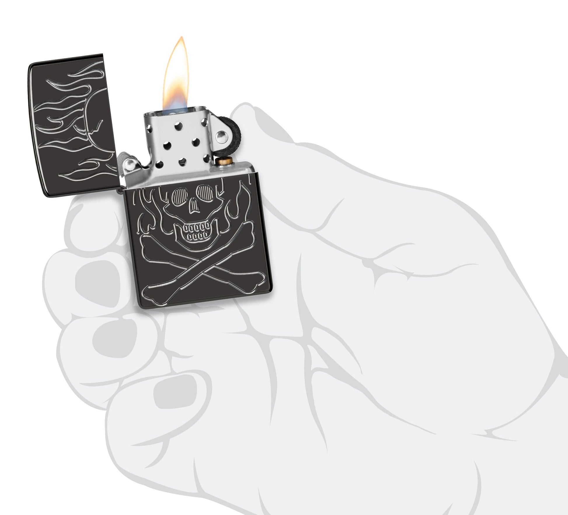 Zippo Flaming Skull Design Armor® High Polish Black Windproof Lighter