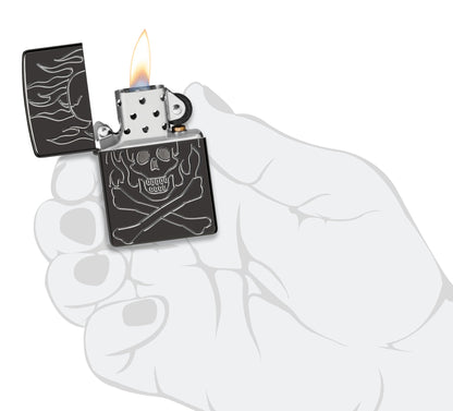 Zippo Flaming Skull Design Armor® High Polish Black Windproof Lighter