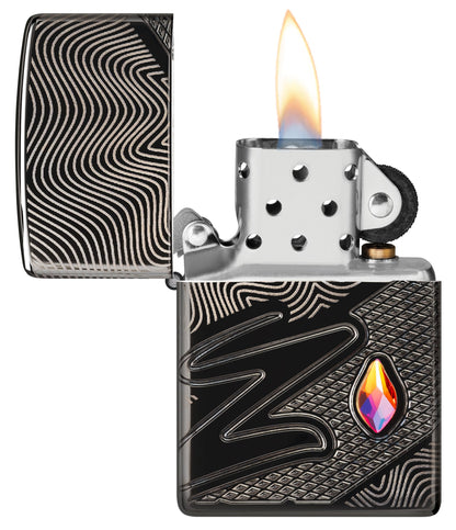 Zippo Z Crystal Design Armor® High Polish Black Windproof Lighter