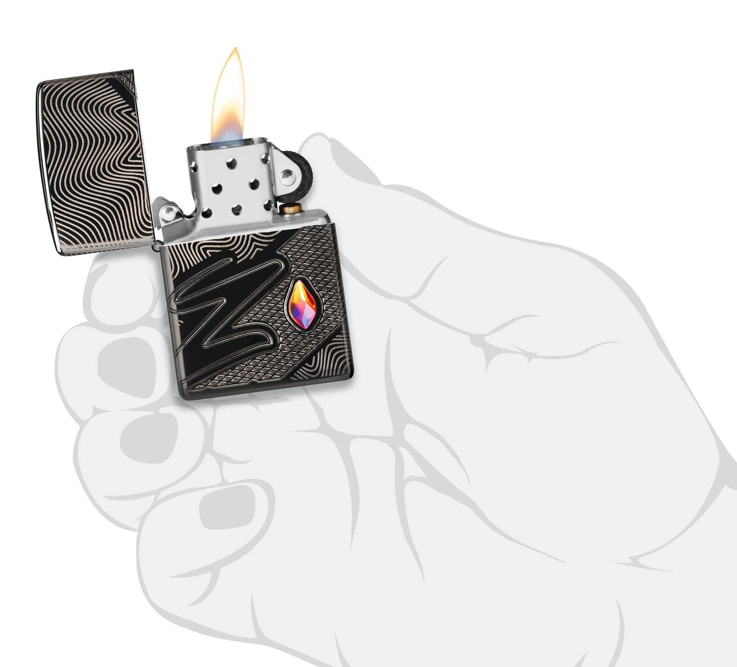 Zippo Z Crystal Design Armor® High Polish Black Windproof Lighter