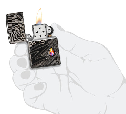 Zippo Z Crystal Design Armor® High Polish Black Windproof Lighter