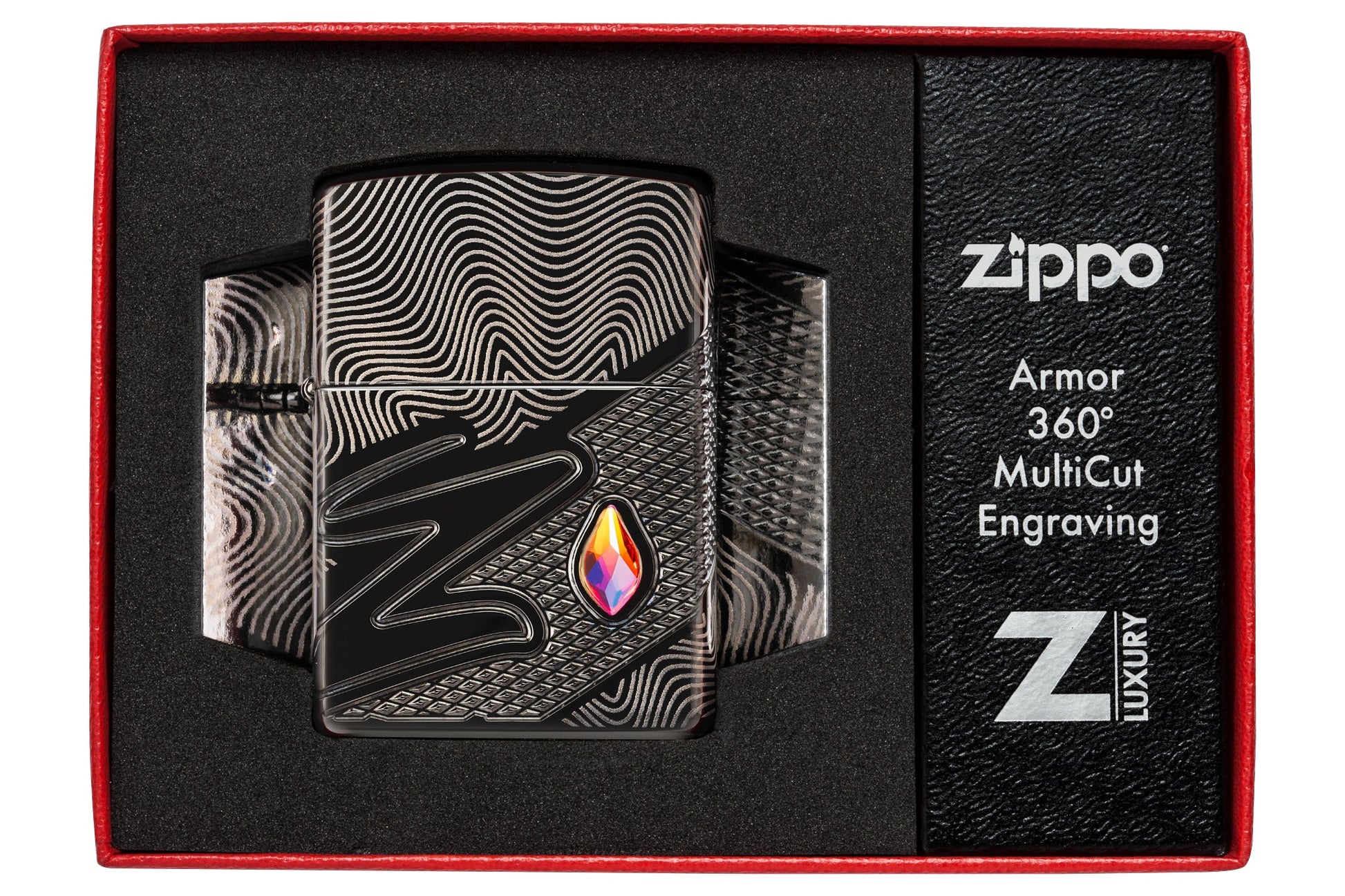 Zippo Z Crystal Design Armor® High Polish Black Windproof Lighter