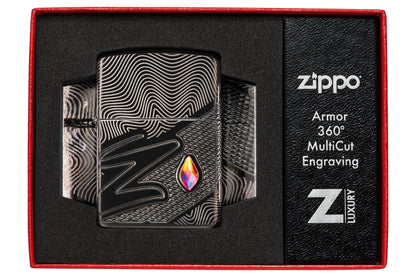 Zippo Z Crystal Design Armor® High Polish Black Windproof Lighter