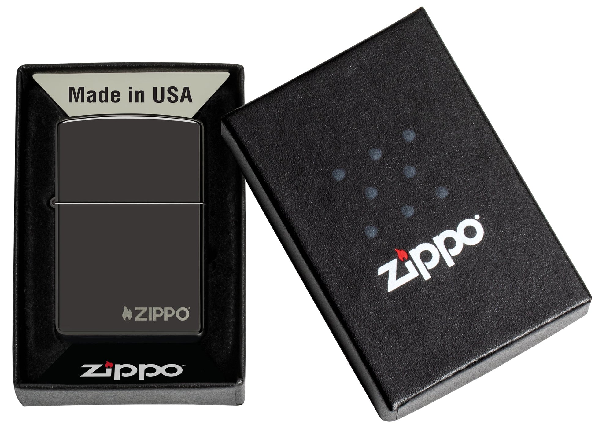 Zippo Classic High Polish Black Logo Windproof Lighter