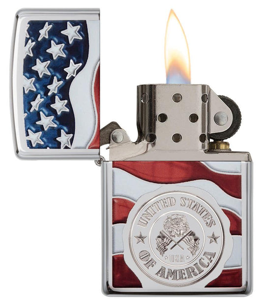 Zippo United States Stamp on American Flag Chrome Windproof Lighter
