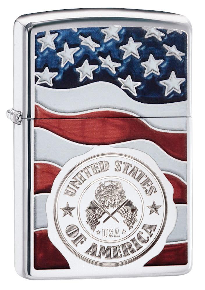 Zippo United States Stamp on American Flag Chrome Windproof Lighter