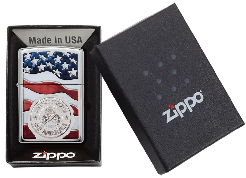 Zippo United States Stamp on American Flag Chrome Windproof Lighter