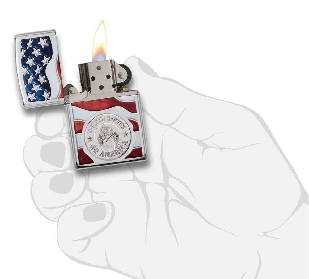 Zippo United States Stamp on American Flag Chrome Windproof Lighter