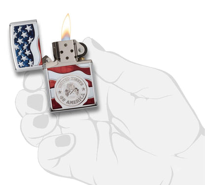 Zippo United States Stamp on American Flag Chrome Windproof Lighter