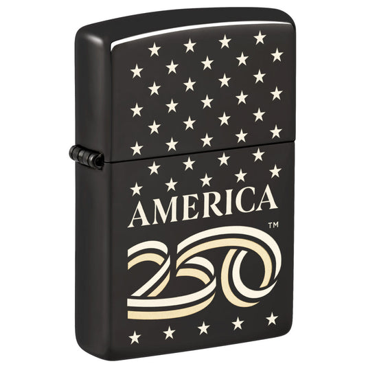 Zippo America250 Stars Design High Polish Black Windproof Lighter