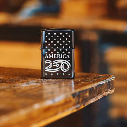 Zippo America250 Stars Design High Polish Black Windproof Lighter