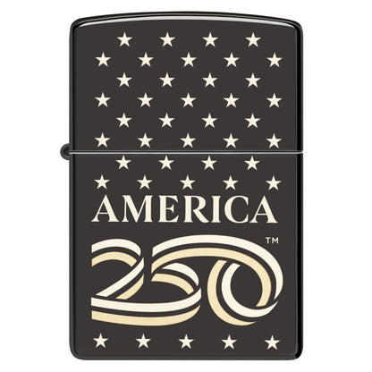 Zippo America250 Stars Design High Polish Black Windproof Lighter