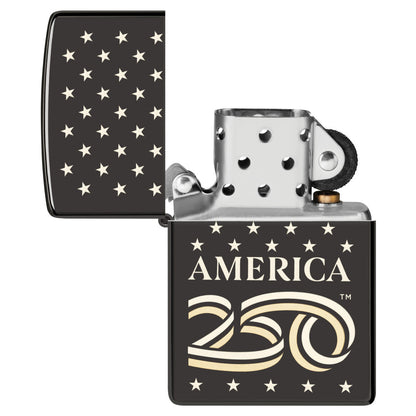 Zippo America250 Stars Design High Polish Black Windproof Lighter