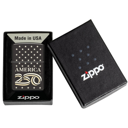 Zippo America250 Stars Design High Polish Black Windproof Lighter