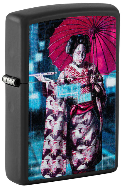 Zippo Black Light Cyber Kimono Design Black Matte Windproof Lighter