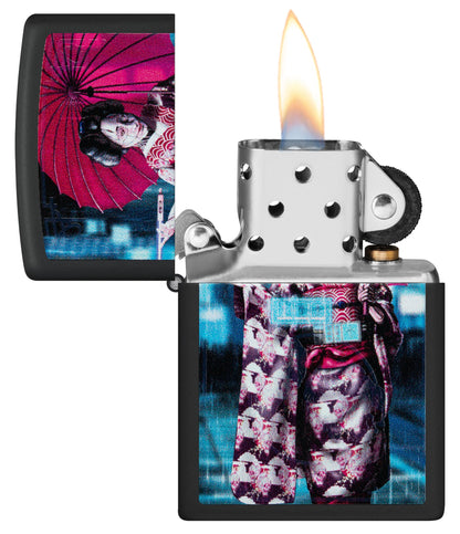 Zippo Black Light Cyber Kimono Design Black Matte Windproof Lighter