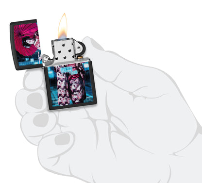 Zippo Black Light Cyber Kimono Design Black Matte Windproof Lighter