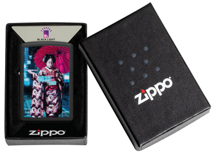 Zippo Black Light Cyber Kimono Design Black Matte Windproof Lighter