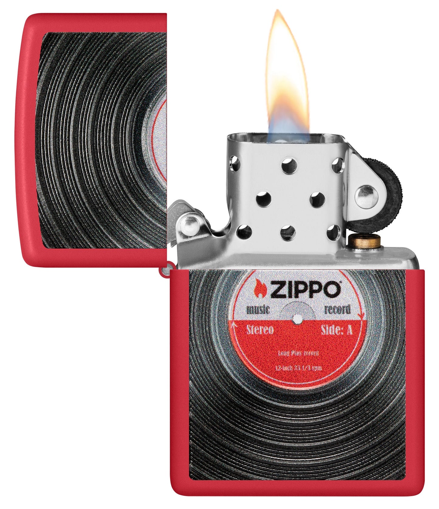 Zippo Vinyl Record Design Texture Print Red Matte Windproof Lighter